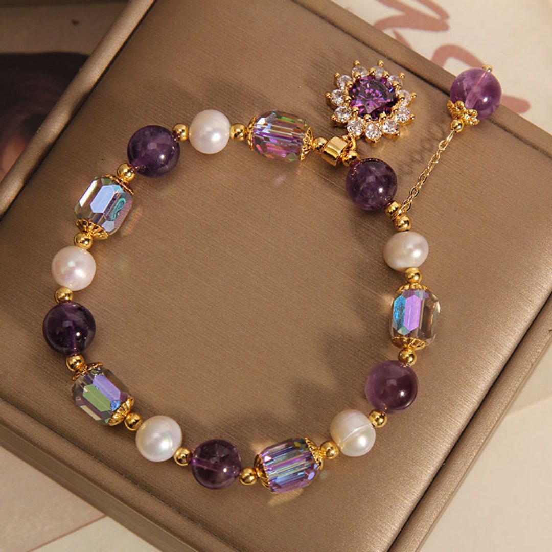 Bracelet Améthyste Perle Pendentif Soleil pour Bureau - Biloria