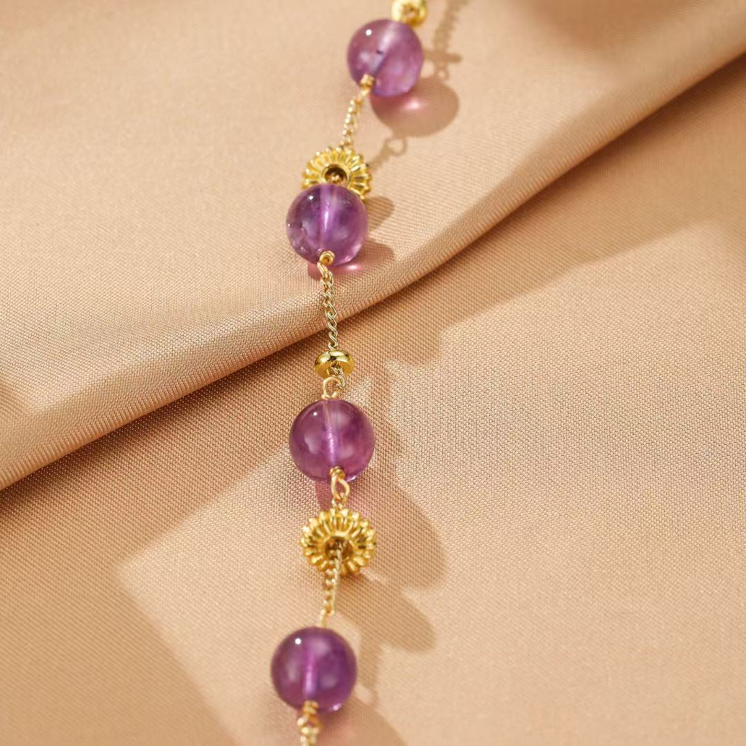 Bracelet Améthyste Perles 8,5 mm Laiton Doré - Biloria