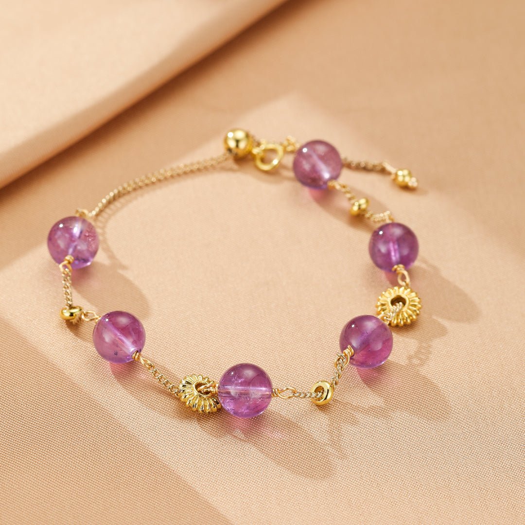 Bracelet Améthyste Perles 8,5 mm Laiton Doré - Biloria