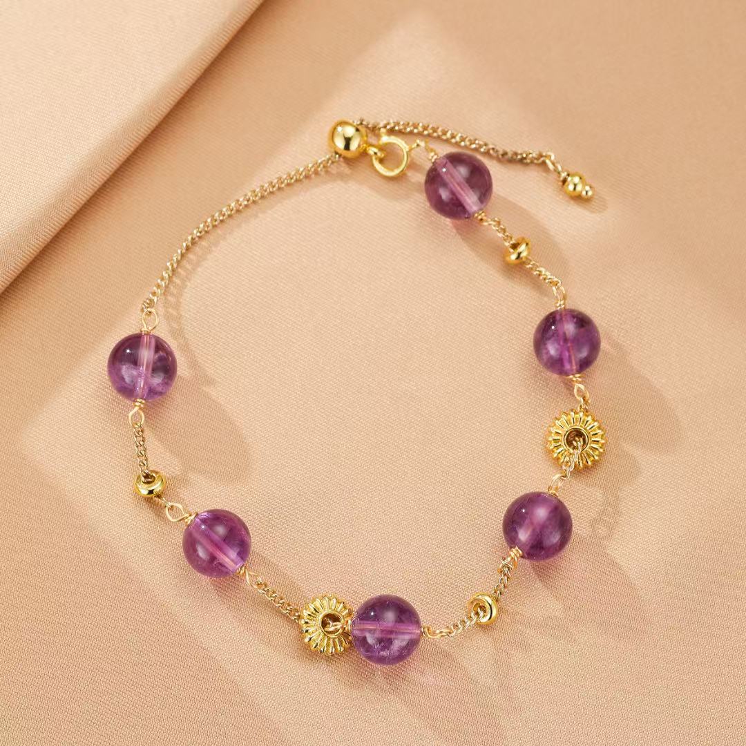 Bracelet Améthyste Perles 8,5 mm Laiton Doré - Biloria