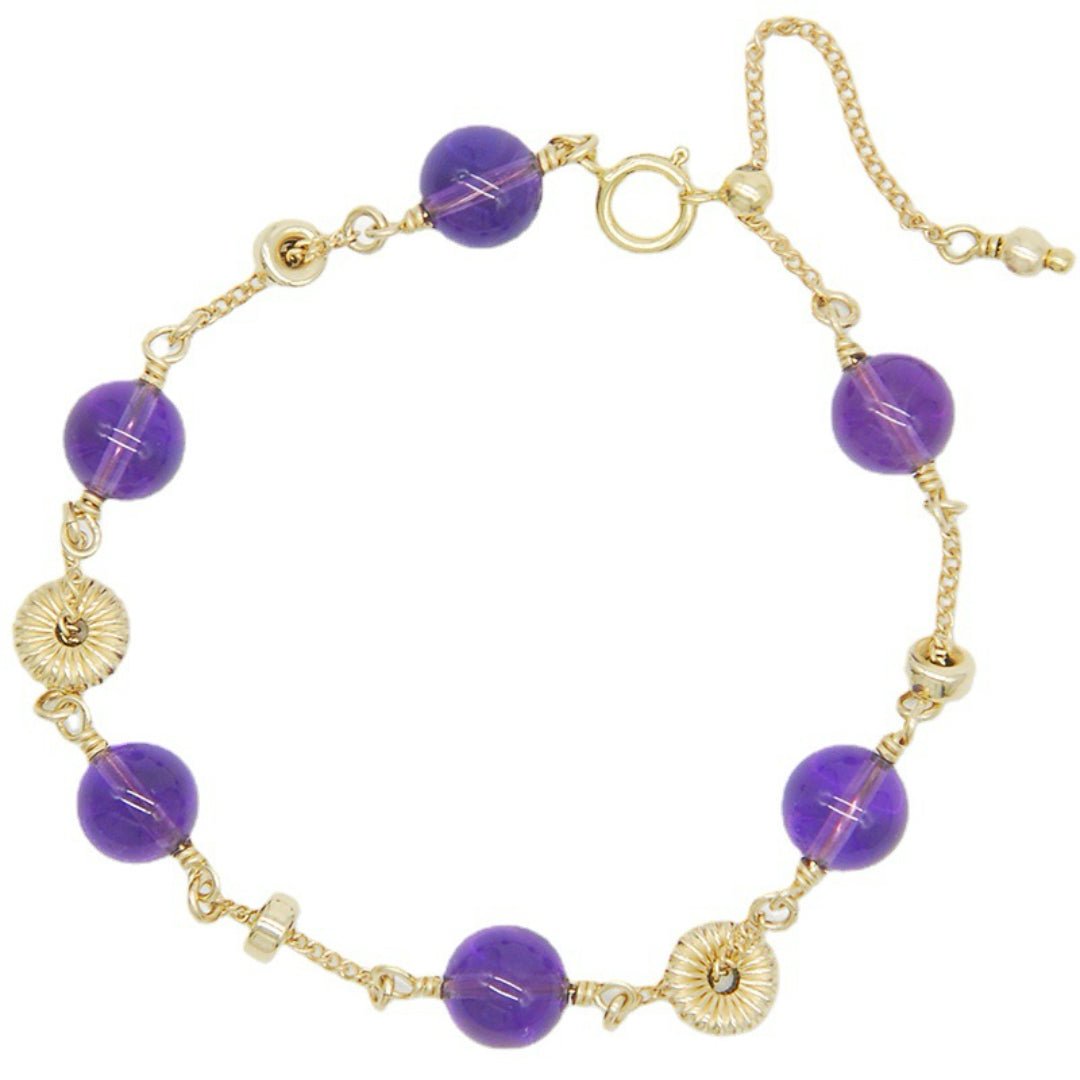 Bracelet Améthyste Perles 8,5 mm Laiton Doré - Biloria