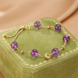 Bracelet Améthyste Perles 8,5 mm Laiton Doré - Biloria