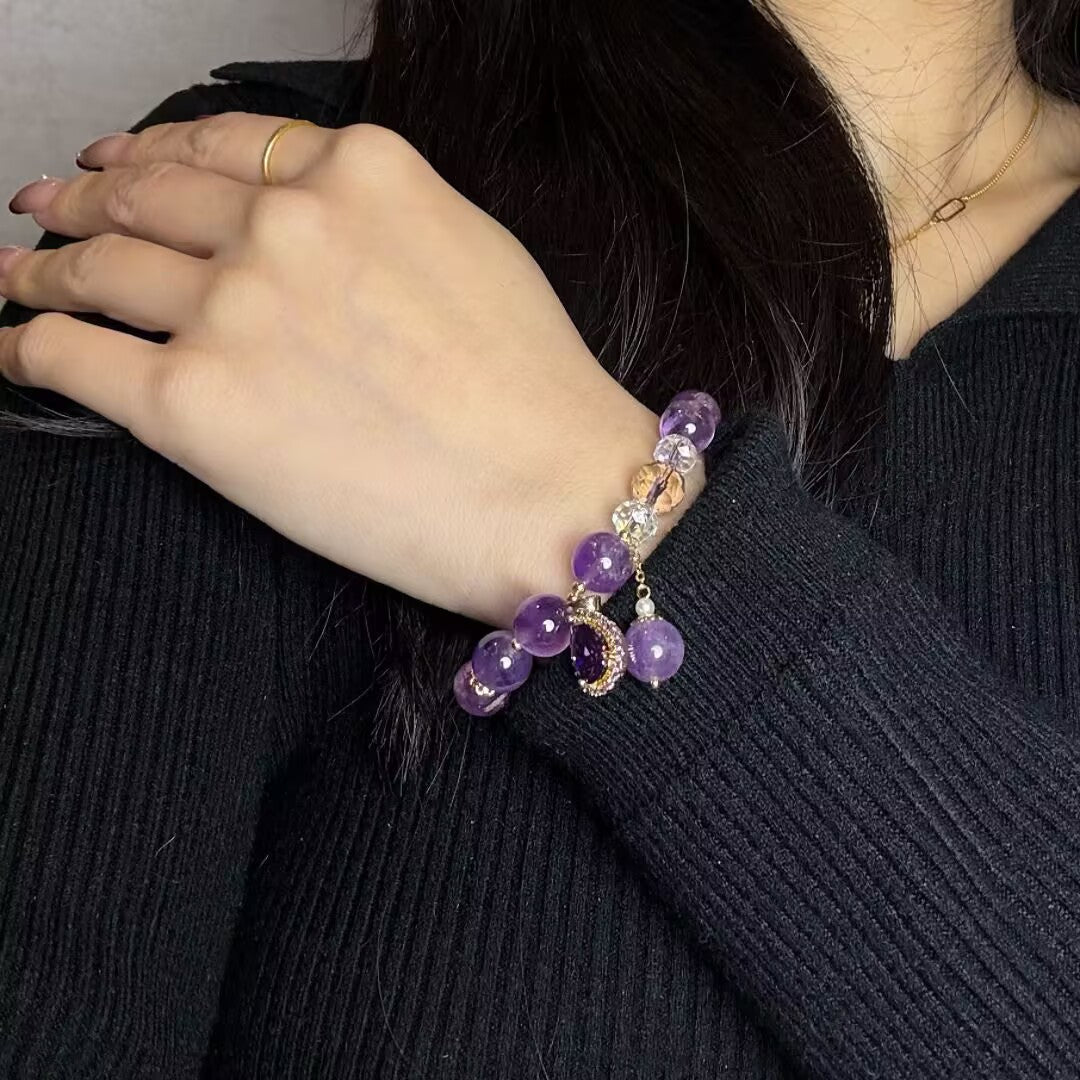 Bracelet Améthyste Quartz Clair 8mm Ajustable - Biloria