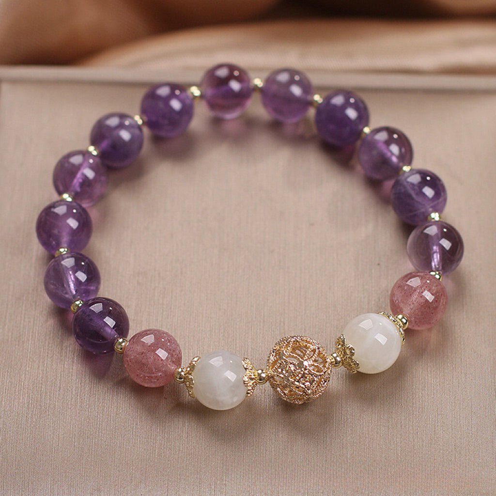 Bracelet Améthyste Quartz Fraise Ajustable 14-18 cm - Biloria