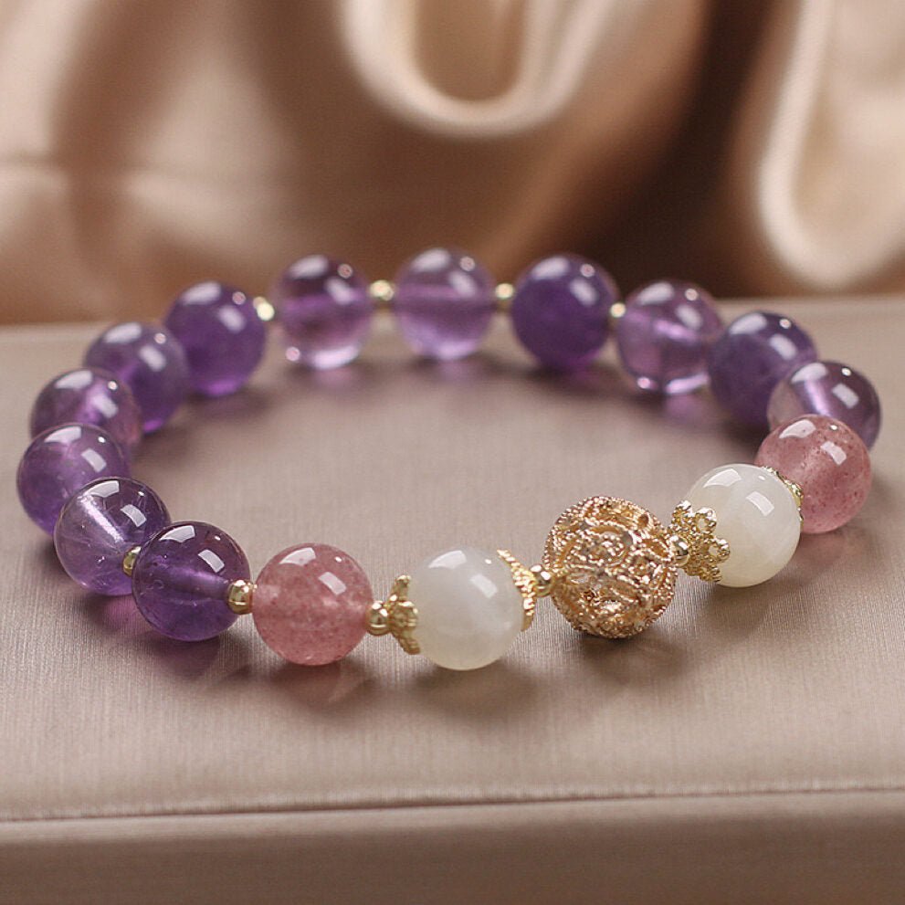 Bracelet Améthyste Quartz Fraise Ajustable 14-18 cm - Biloria