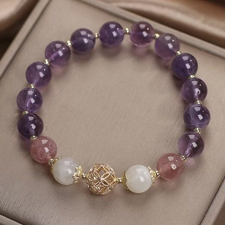 Bracelet Améthyste Quartz Fraise Ajustable 14-18 cm - Biloria