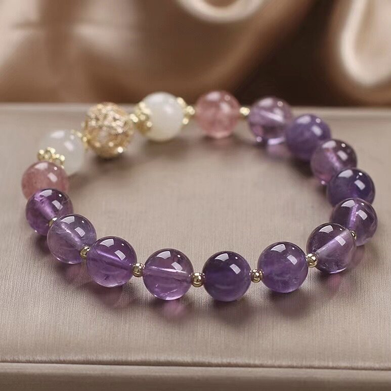 Bracelet Améthyste Quartz Fraise Ajustable 14-18 cm - Biloria