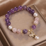 Bracelet Améthyste Quartz Rose et Perle avec Papillon - Biloria
