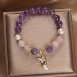 Bracelet Améthyste Quartz Rose et Perle avec Papillon - Biloria