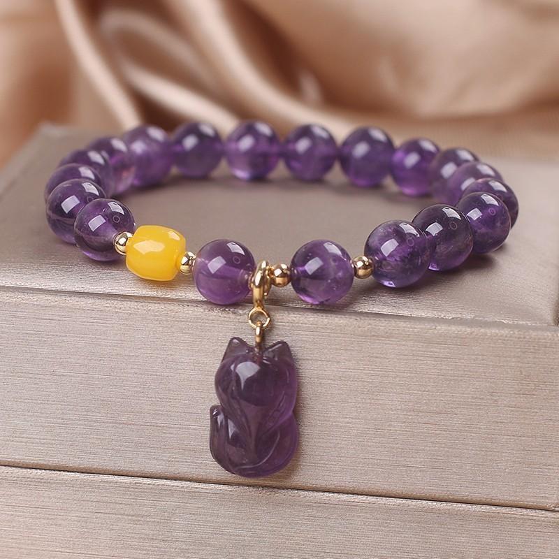 Bracelet Améthyste Renardeau pour Sérénité et Intuition - Biloria
