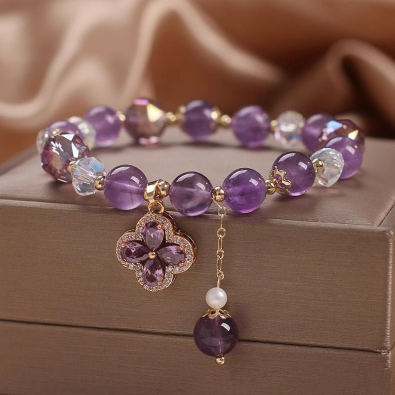 Bracelet Améthyste Trèfle Chance Scintillante - Biloria
