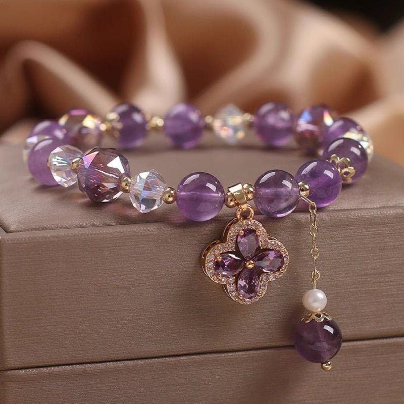 Bracelet Améthyste Trèfle Chance Scintillante - Biloria