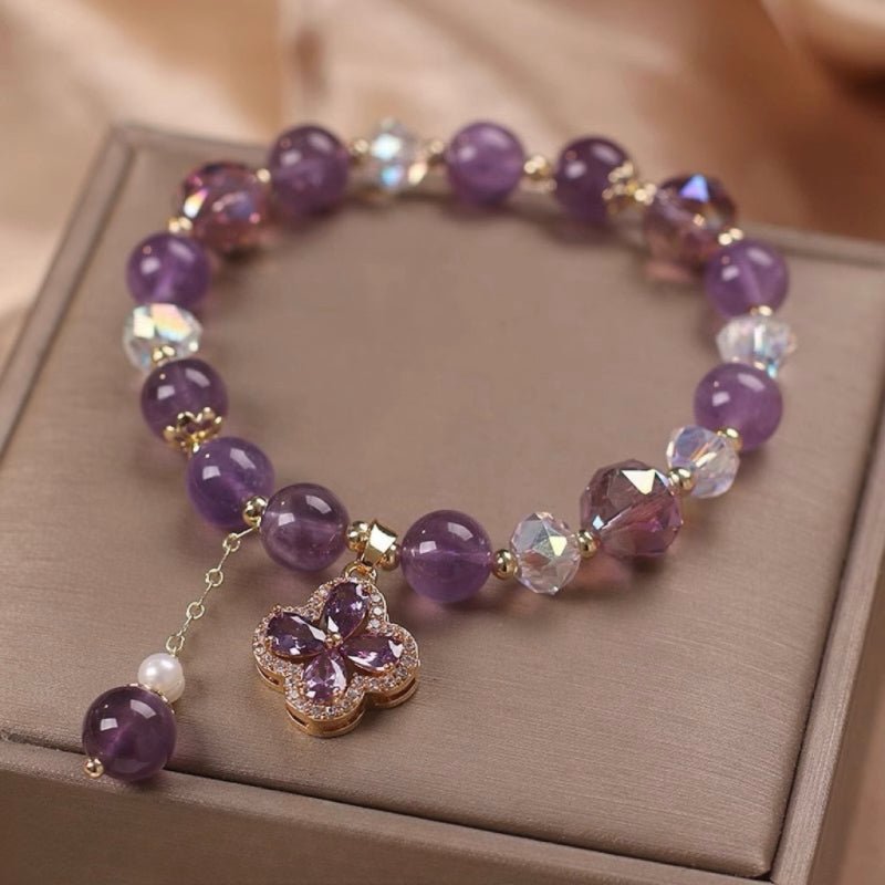 Bracelet Améthyste Trèfle Chance Scintillante - Biloria