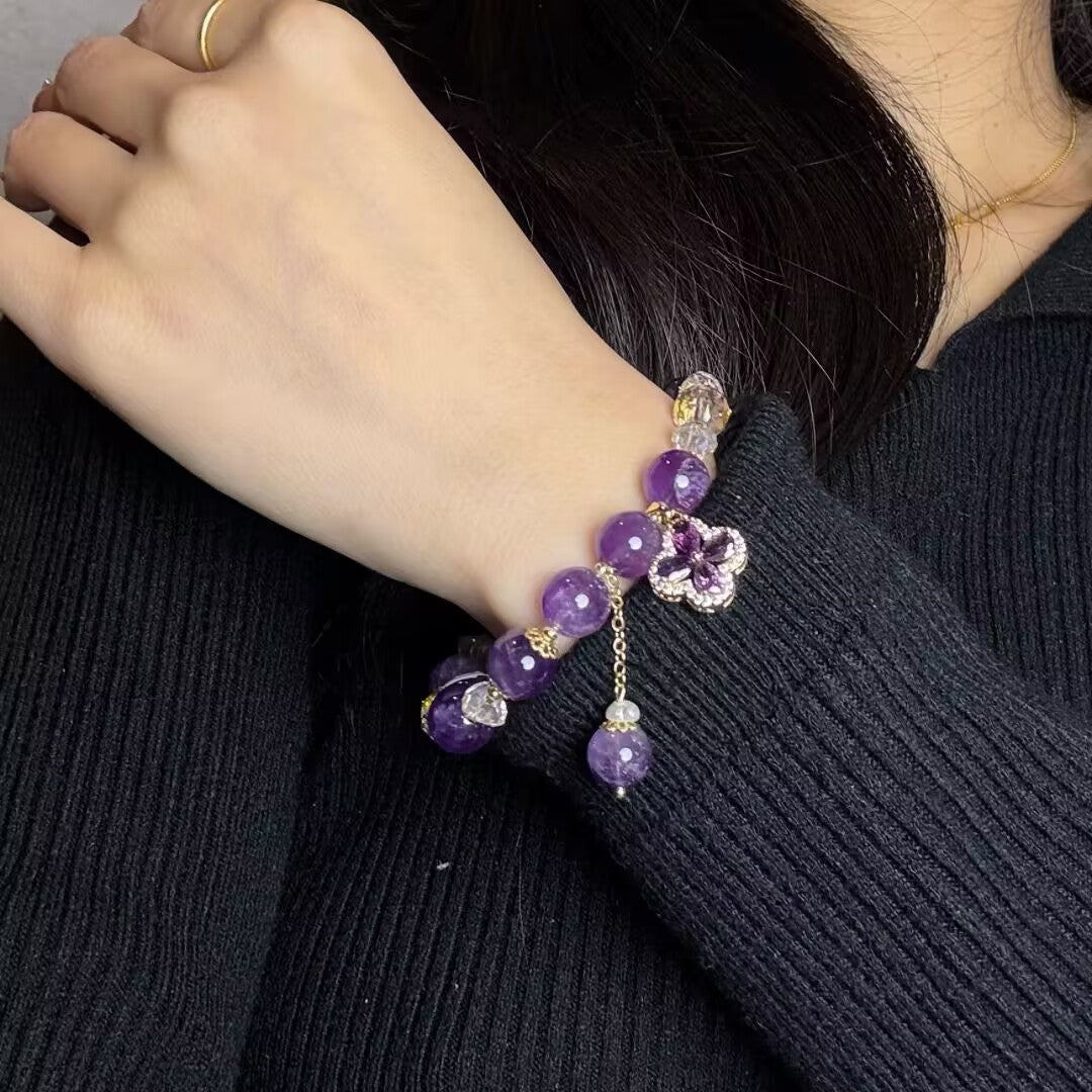 Bracelet Améthyste Trèfle Chance Scintillante - Biloria
