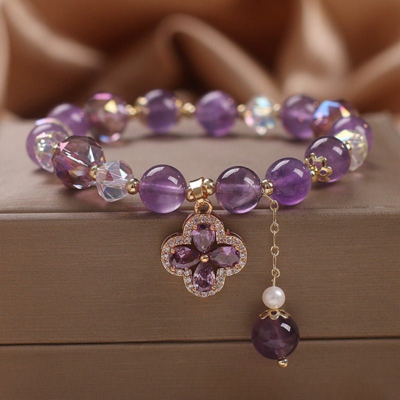 Bracelet Améthyste Trèfle Chance Scintillante - Biloria