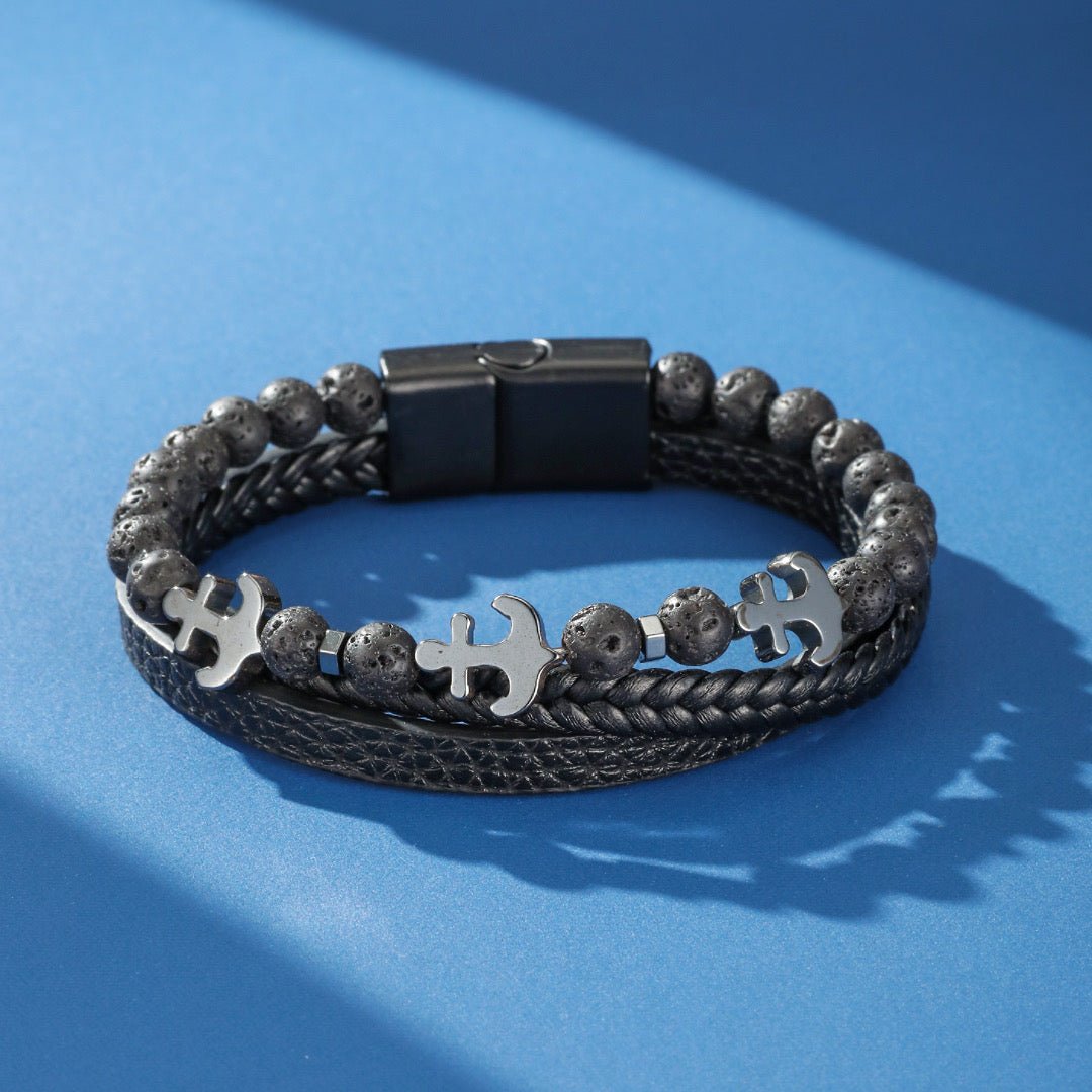 Bracelet Ancre Cuir et Pierre Naturelle pour Homme - Biloria