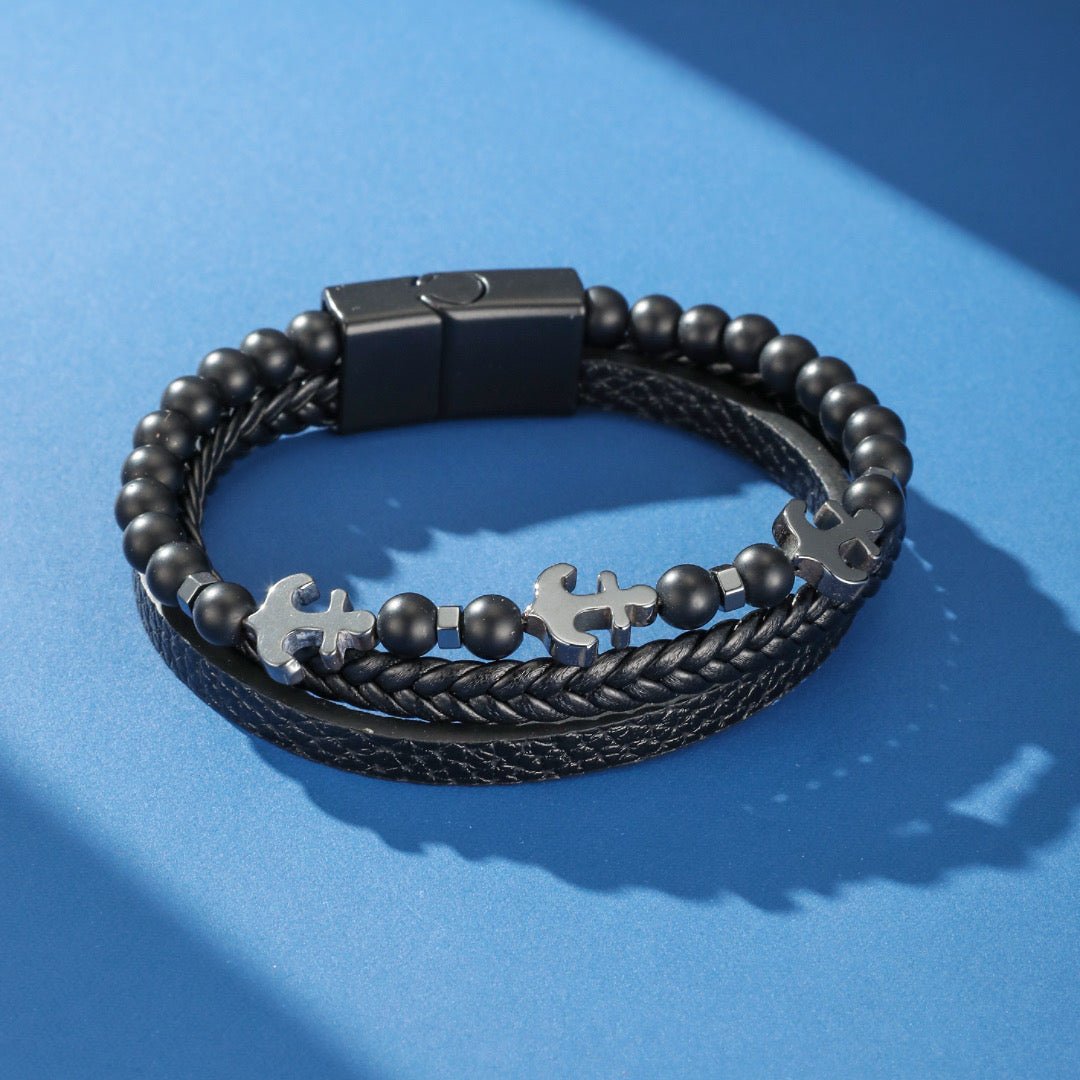 Bracelet Ancre Cuir et Pierre Naturelle pour Homme - Biloria