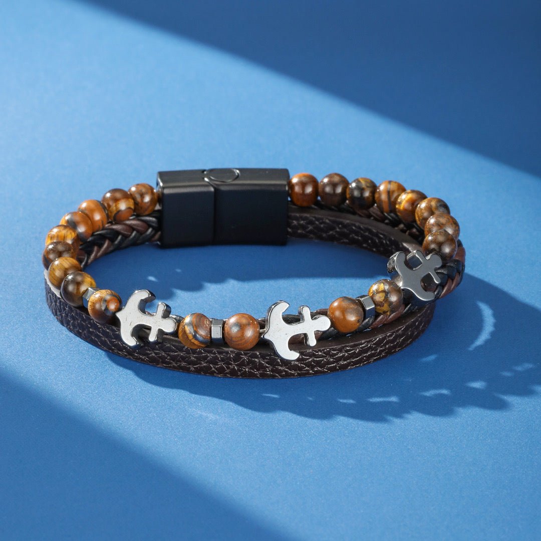 Bracelet Ancre Cuir et Pierre Naturelle pour Homme - Biloria