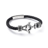 Bracelet Ancre Cuir Noir Acier - Stabilité au Quotidien - Biloria