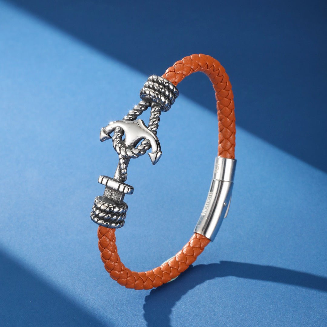 Bracelet Ancre Cuir Noir Acier - Stabilité au Quotidien - Biloria