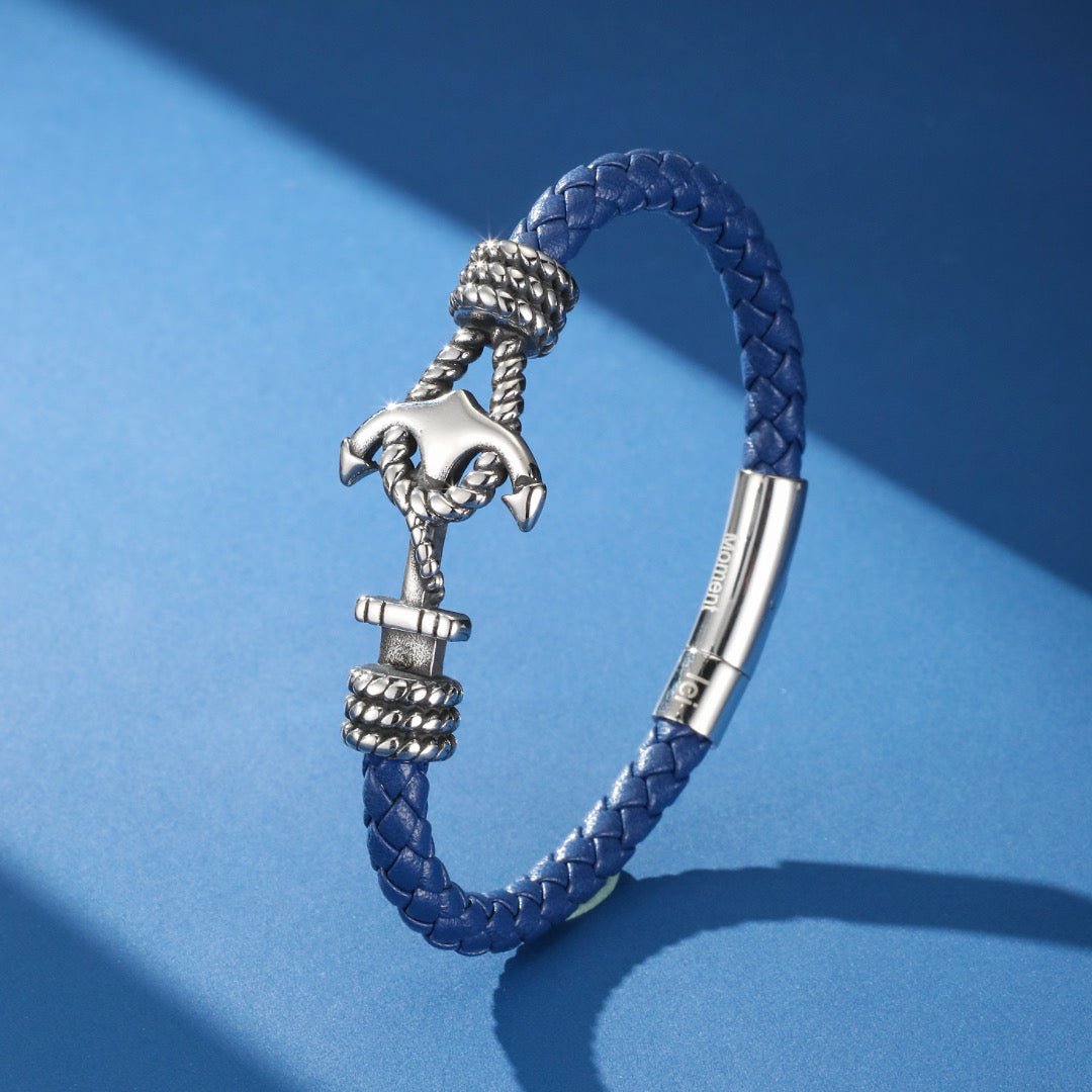 Bracelet Ancre Cuir Noir Acier - Stabilité au Quotidien - Biloria