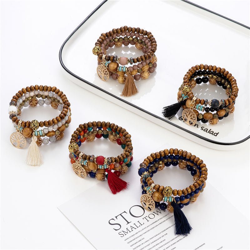 Bracelet Arbre de Vie en Bois et Métal - Cadeau Abondance - Biloria