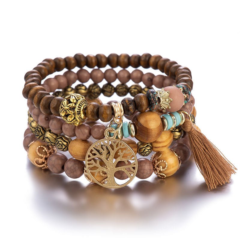 Bracelet Arbre de Vie en Bois et Métal - Cadeau Abondance - Biloria