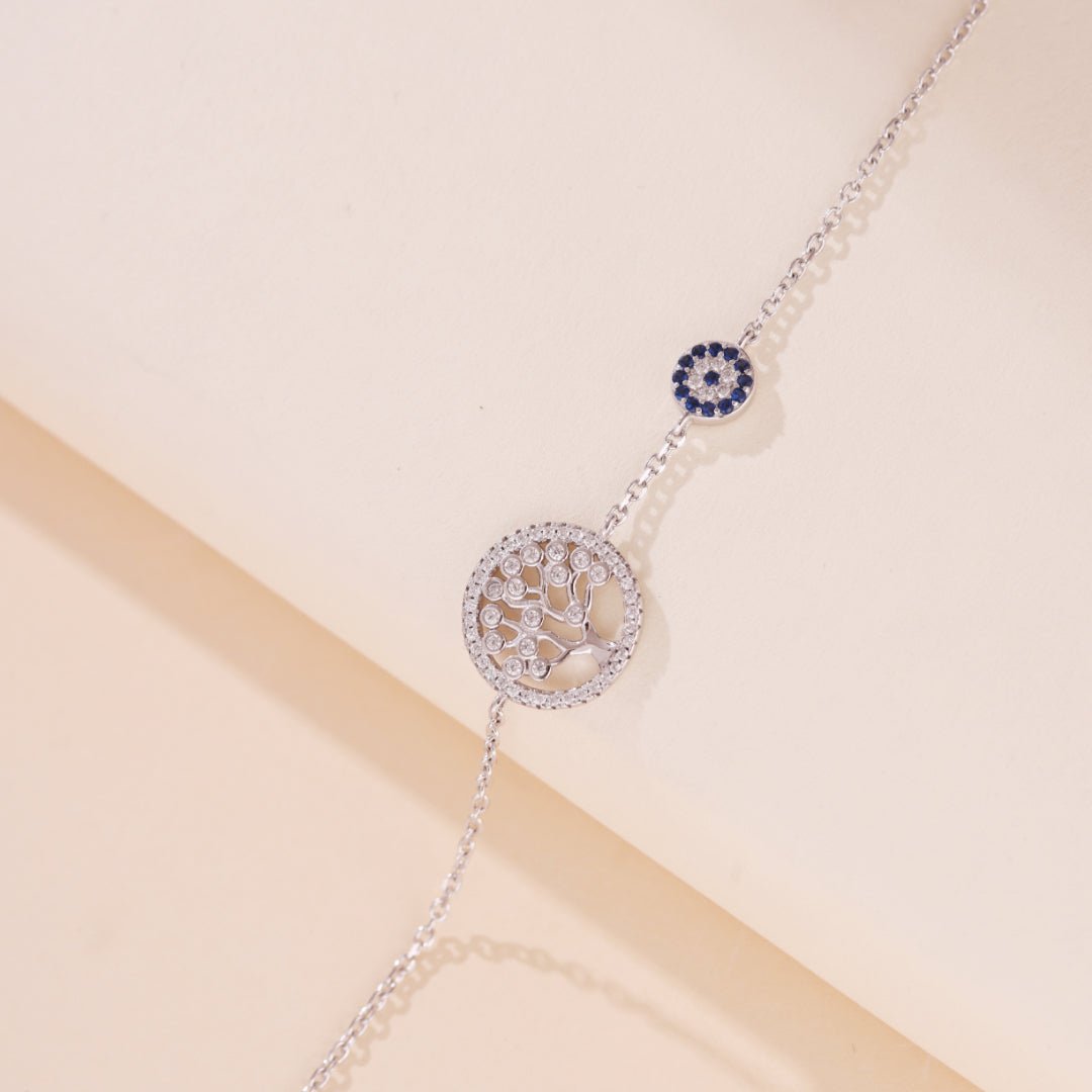 Bracelet Argent 925 Arbre de Vie Mauvais Œil Protection Cadeau - Biloria