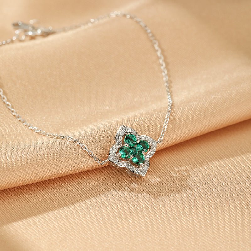 Bracelet Argent 925 Émeraude Trèfle Chance - Biloria