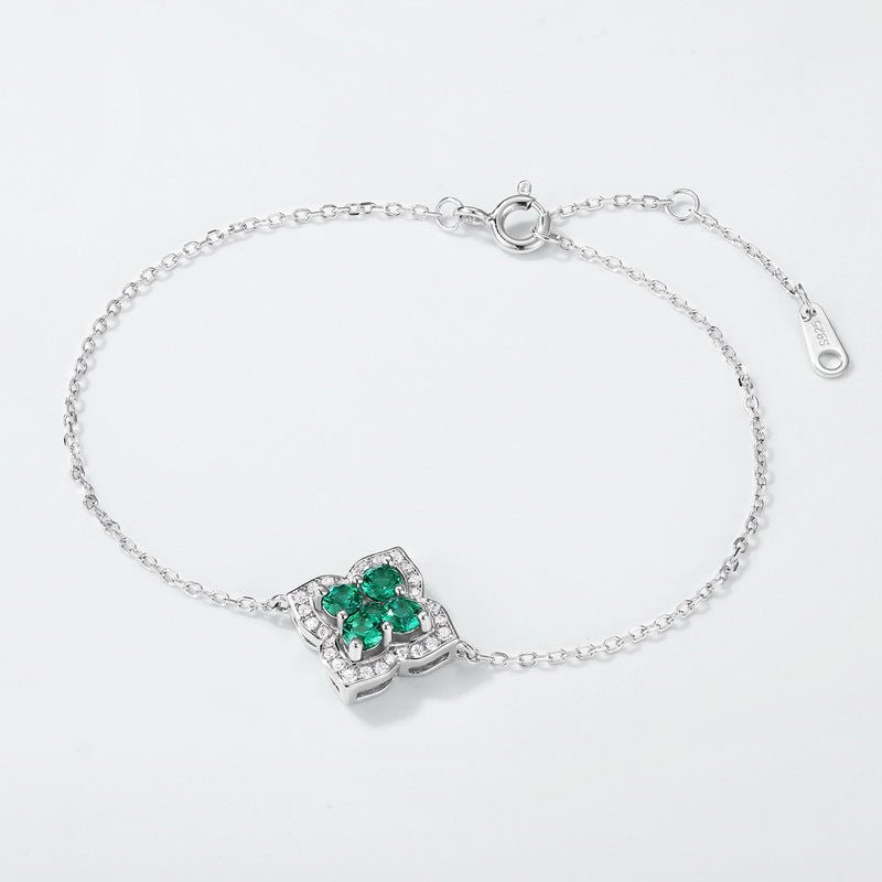 Bracelet Argent 925 Émeraude Trèfle Chance - Biloria
