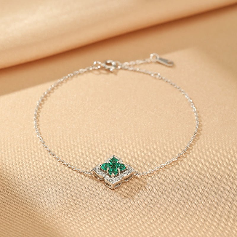 Bracelet Argent 925 Émeraude Trèfle Chance - Biloria