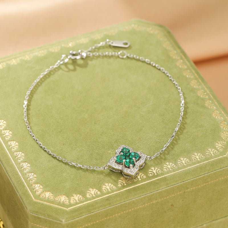 Bracelet Argent 925 Émeraude Trèfle Chance - Biloria