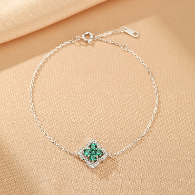 Bracelet Argent 925 Émeraude Trèfle Chance - Biloria