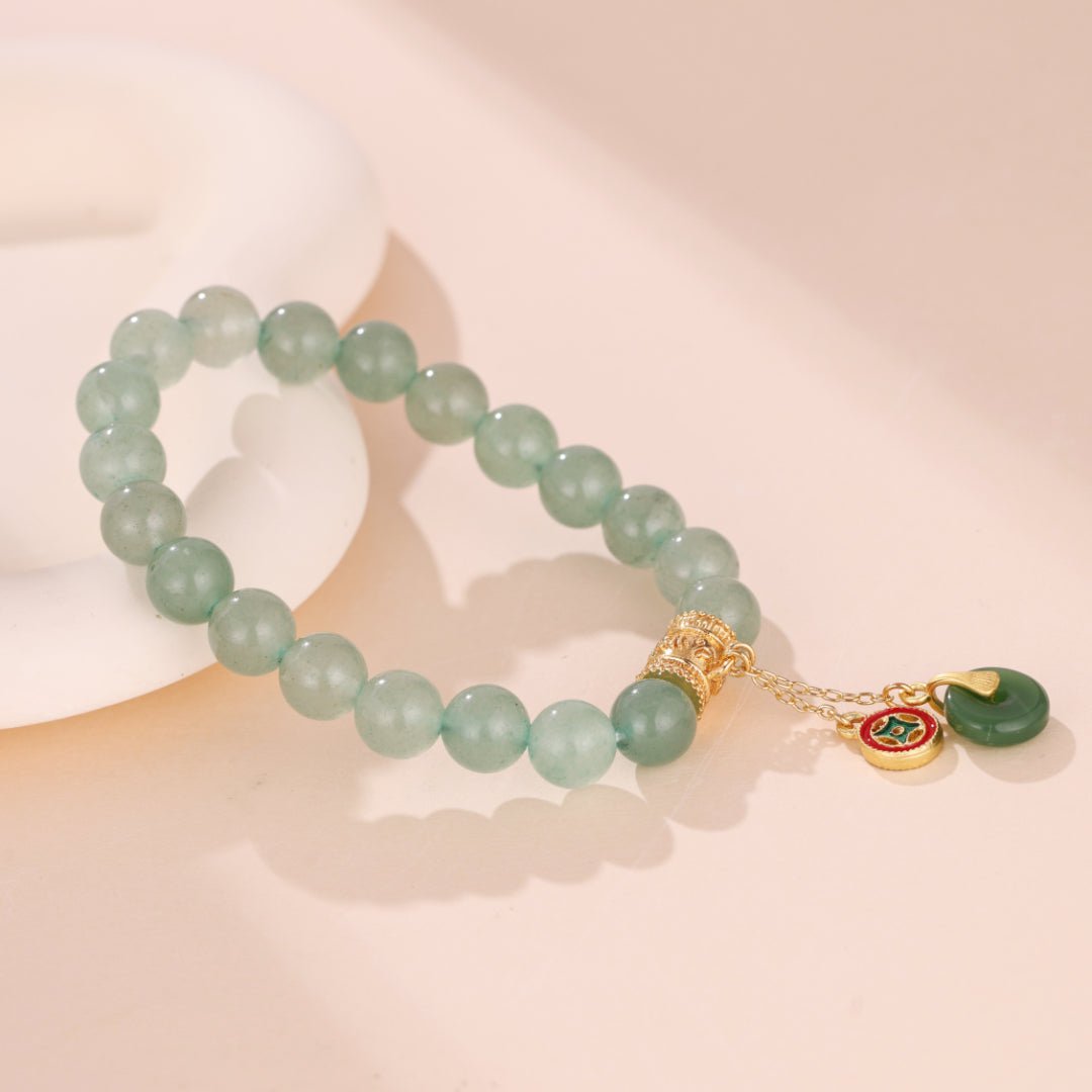 Bracelet Aventurine 8mm, Ajustable 14-17cm, Plaqué Or - Biloria