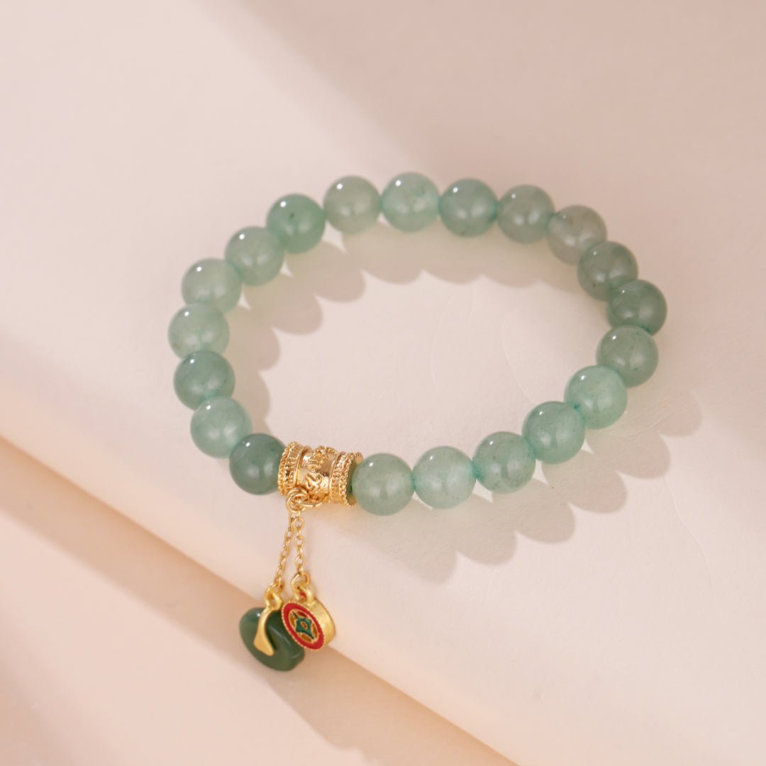 Bracelet Aventurine 8mm, Ajustable 14-17cm, Plaqué Or - Biloria