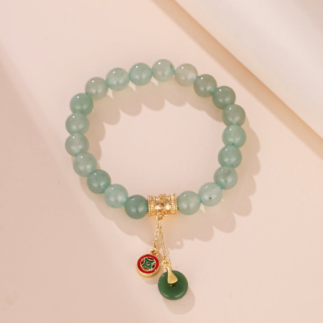 Bracelet Aventurine 8mm, Ajustable 14-17cm, Plaqué Or - Biloria