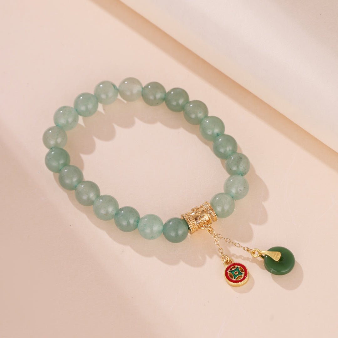 Bracelet Aventurine 8mm, Ajustable 14-17cm, Plaqué Or - Biloria