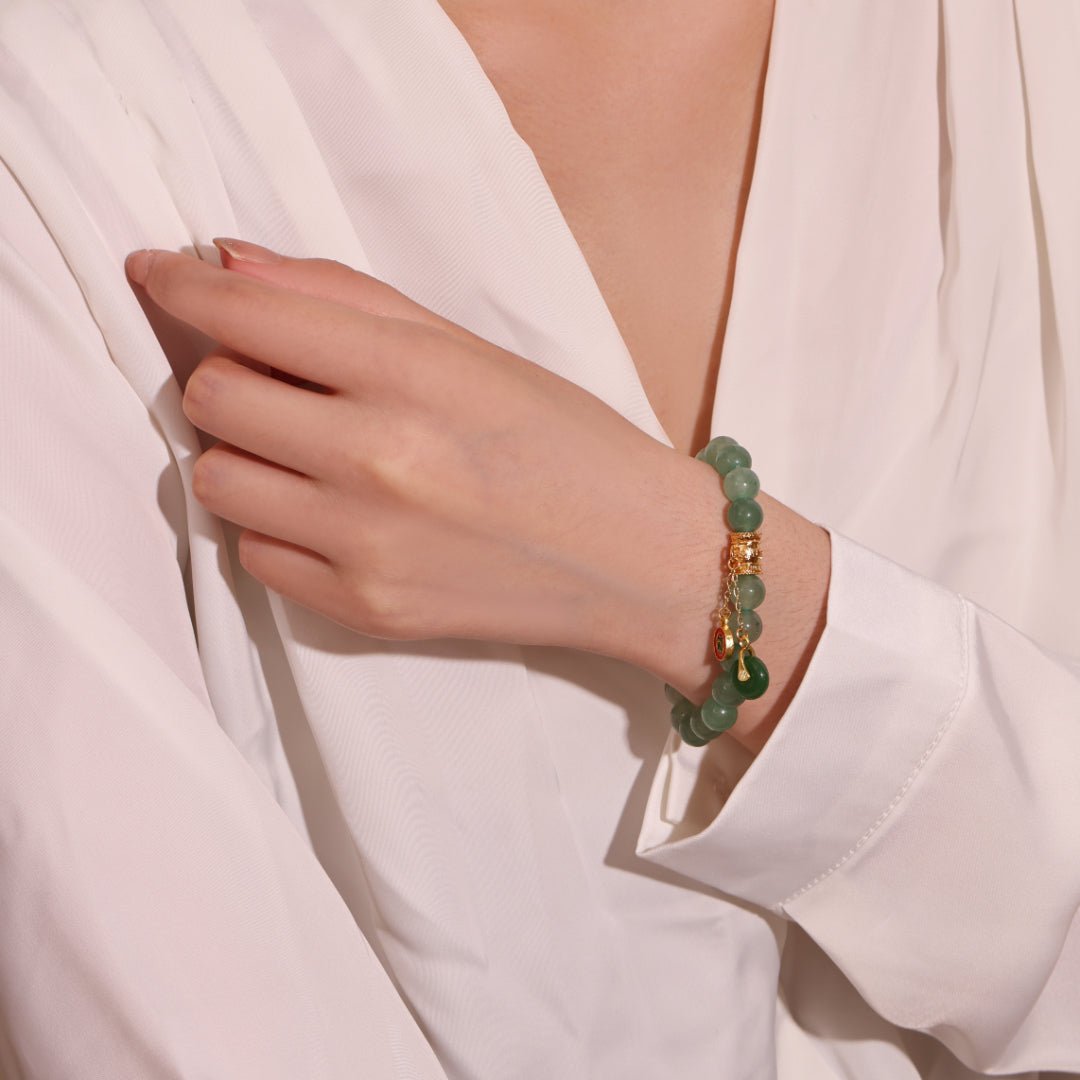 Bracelet Aventurine 8mm, Ajustable 14-17cm, Plaqué Or - Biloria