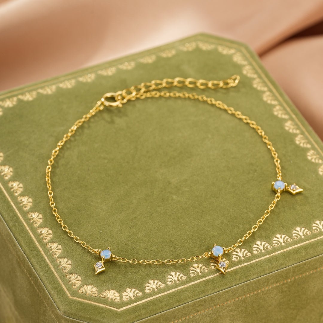 Bracelet Charme Étoilé Opale et Zircon Argent Plaqué Or - Biloria