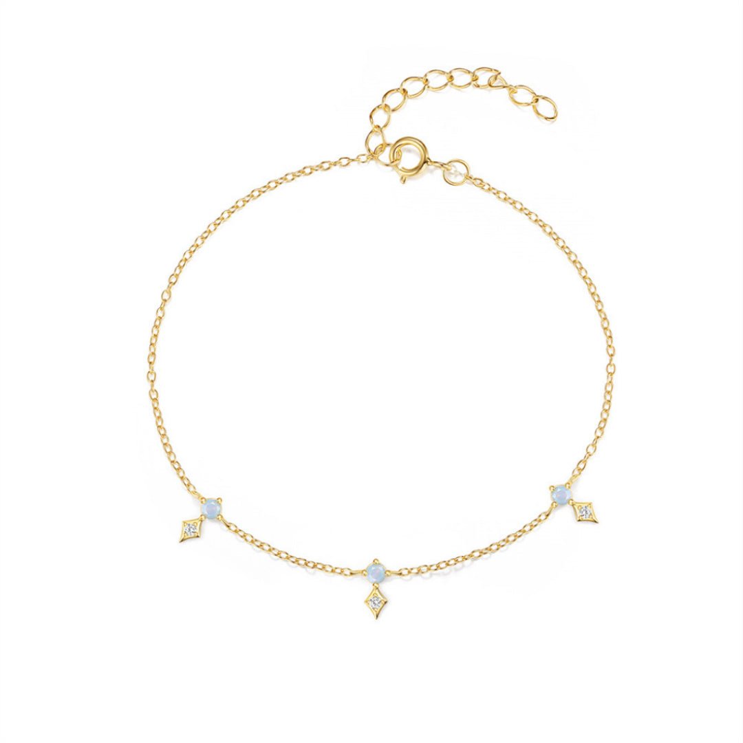Bracelet Charme Étoilé Opale et Zircon Argent Plaqué Or - Biloria