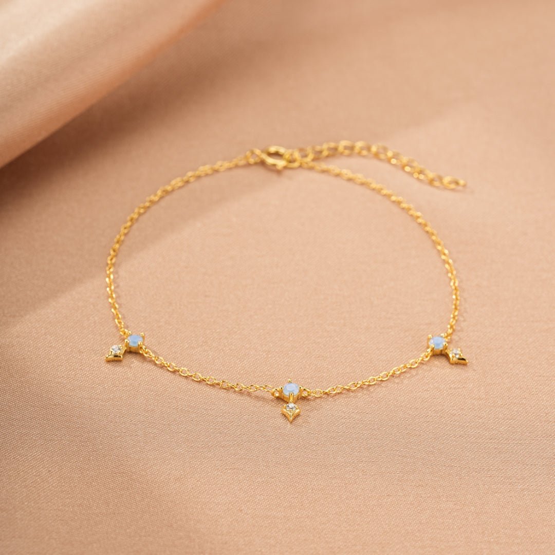 Bracelet Charme Étoilé Opale et Zircon Argent Plaqué Or - Biloria