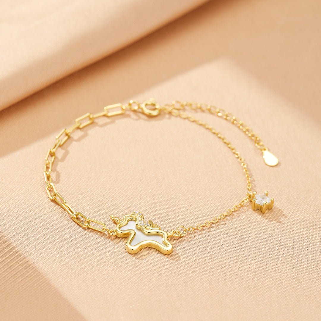 Bracelet Cheval Liberté Étoilée Argent Plaqué Or - Biloria