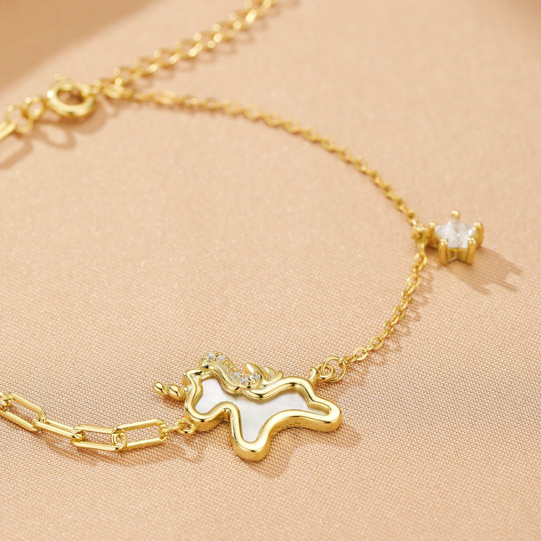Bracelet Cheval Liberté Étoilée Argent Plaqué Or - Biloria