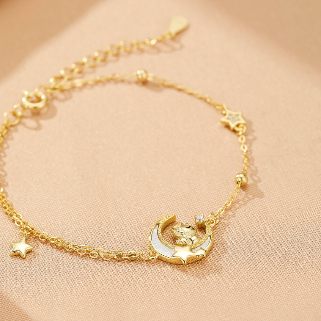 Bracelet Cheval Lune Étoilé Plaqué Or Fin - Biloria