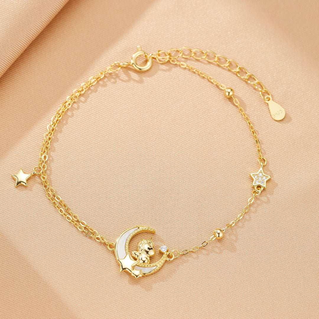 Bracelet Cheval Lune Étoilé Plaqué Or Fin - Biloria