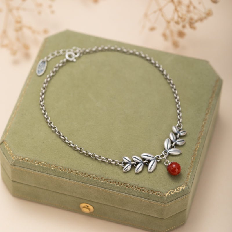 Bracelet Cheville Agate Rouge Argent 925 Féminin Cadeau - Biloria