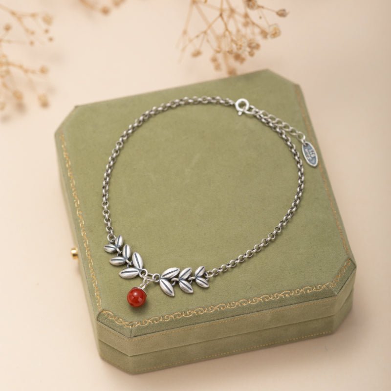 Bracelet Cheville Agate Rouge Argent 925 Féminin Cadeau - Biloria