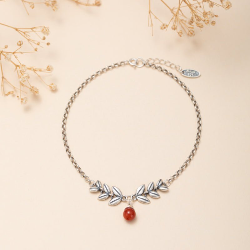 Bracelet Cheville Agate Rouge Argent 925 Féminin Cadeau - Biloria