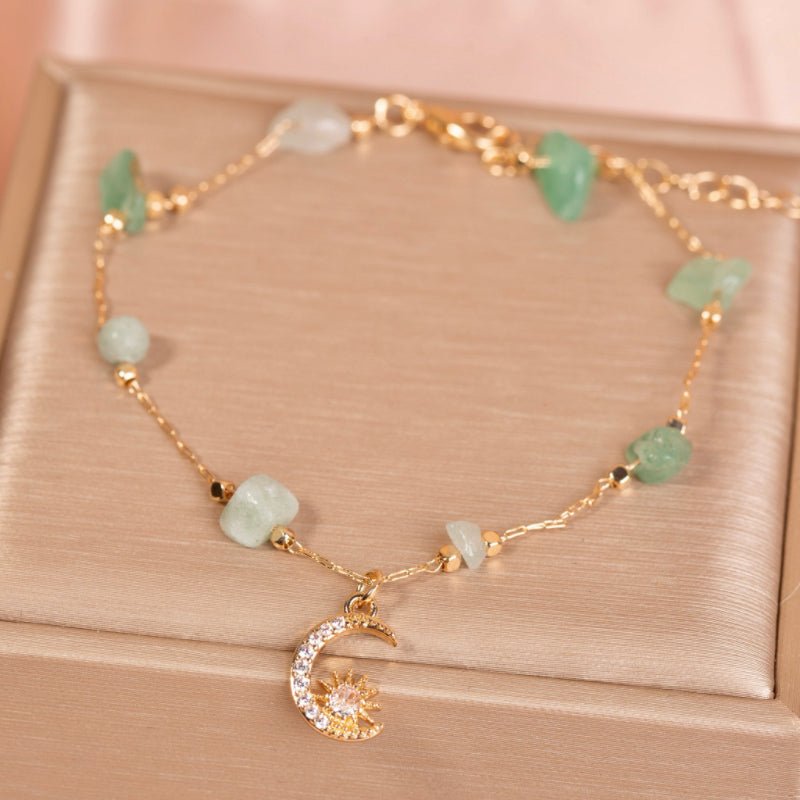 Bracelet Cheville Aventurine Quartz Rose Lune - Biloria
