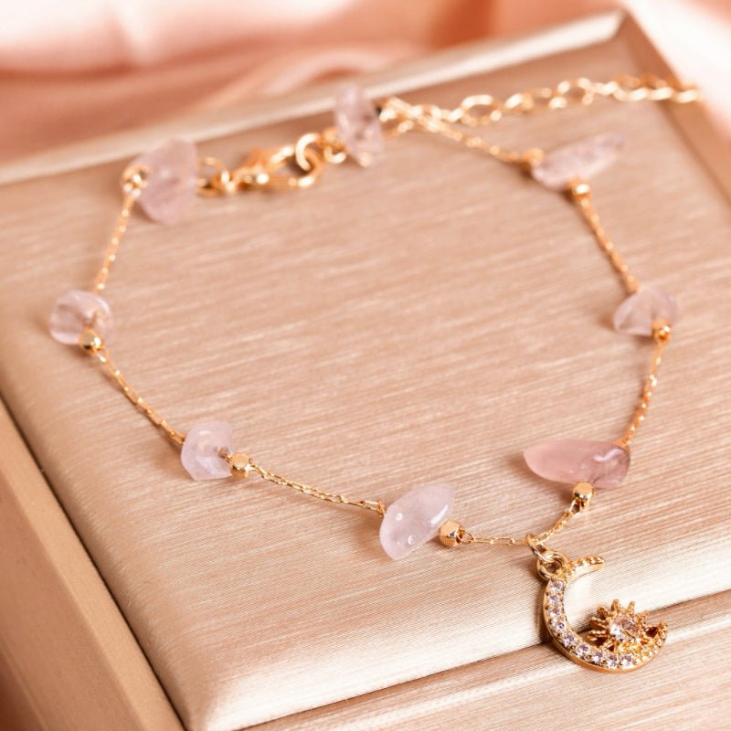 Bracelet Cheville Aventurine Quartz Rose Lune - Biloria